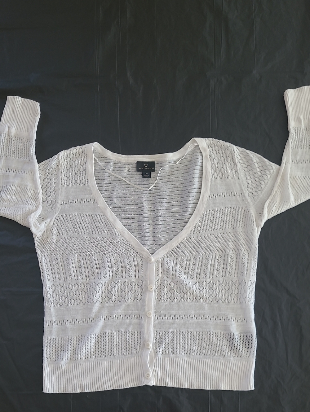 Worthington White Crochet Button-Front Cardigan (Blue Tank Not Included)